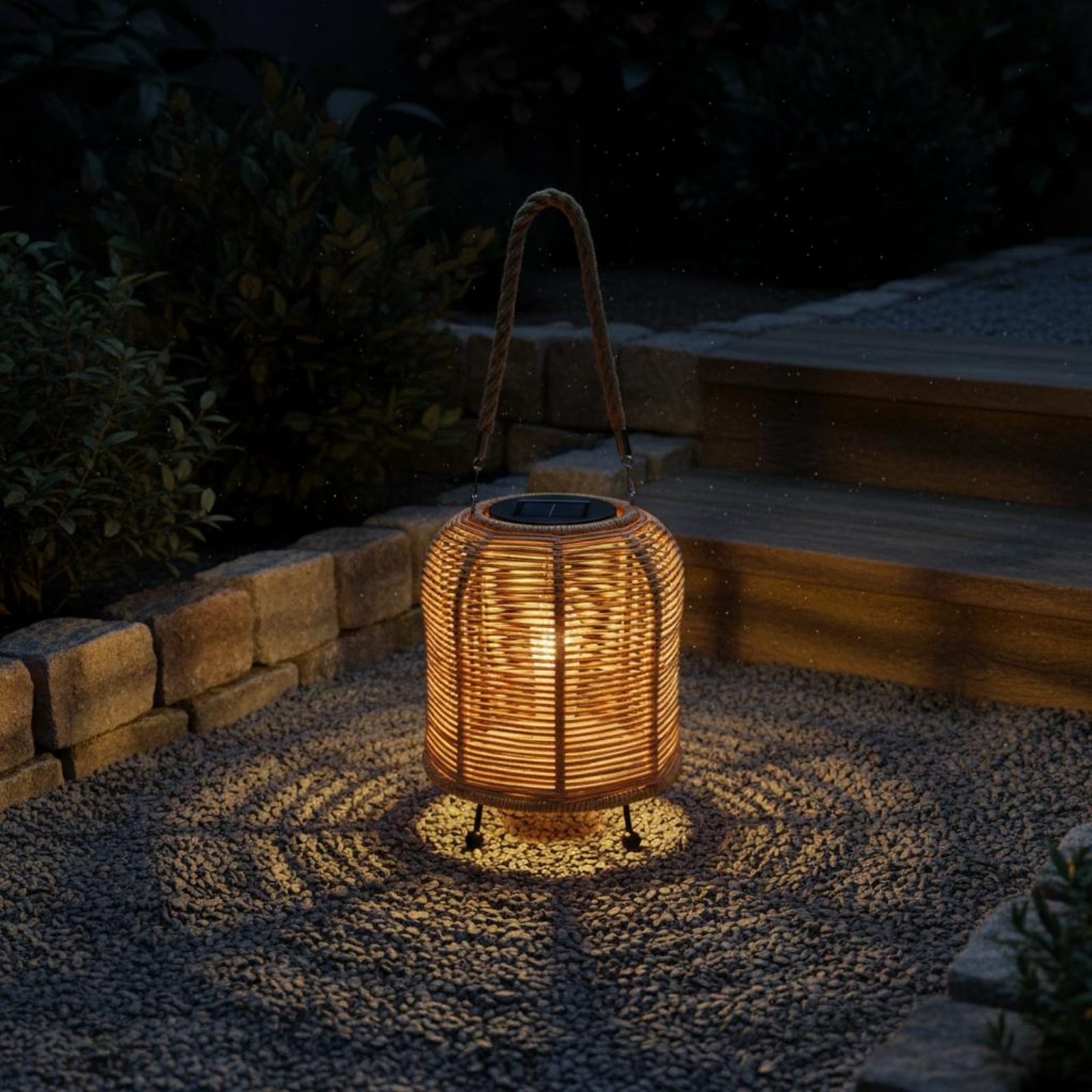 Hanging Outdoor Lighting - Handwoven Solar Lantern Braided Rope Handle
