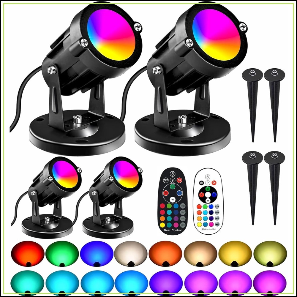 Outdoor Lighting For Garden - RGBW 8W LED Spotlight with Remote,