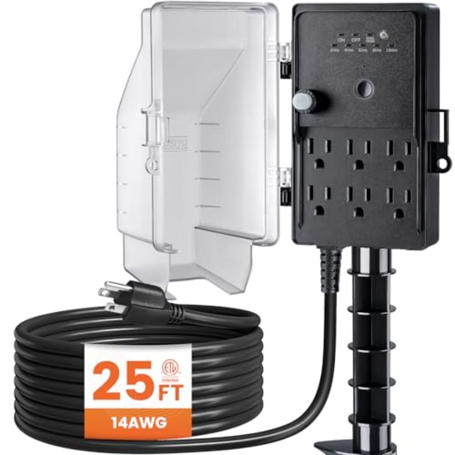 Outdoor Lighting Extension Cord - Outdoor Power Stake Dusk to Dawn