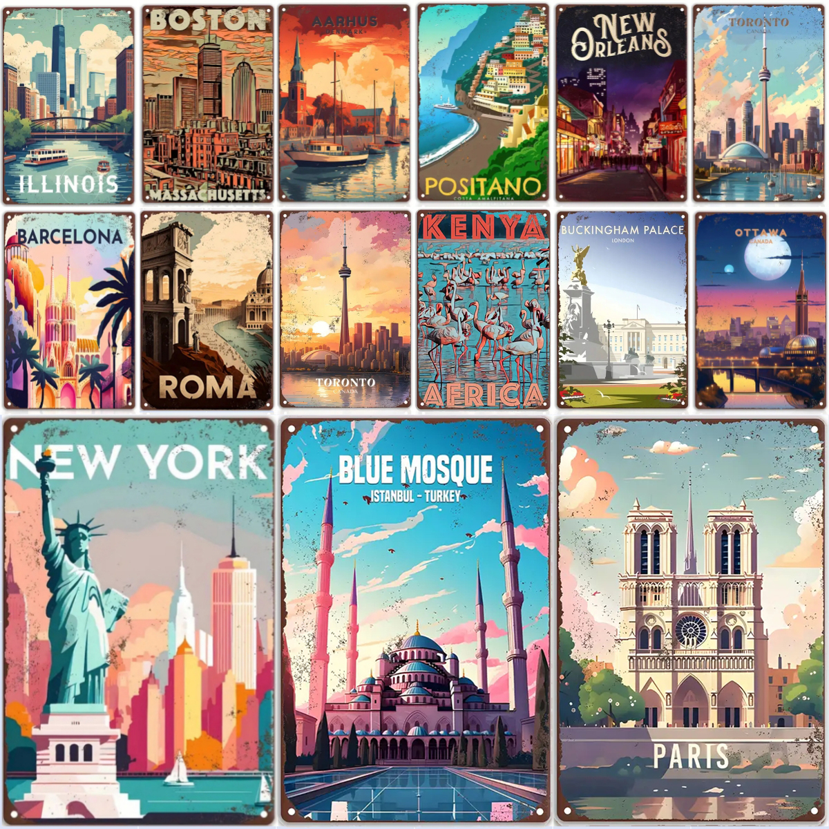 Outdoor Lighting New York - Vintage Metal Sign Travel Round The