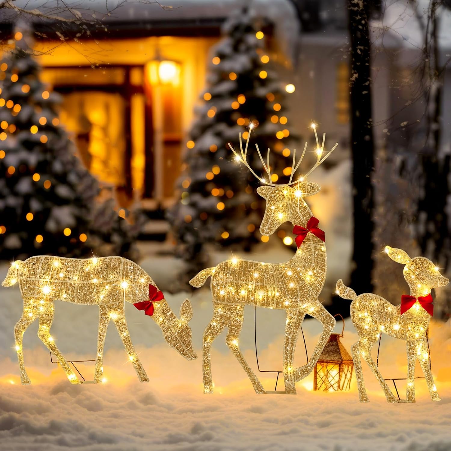 Xmas Outdoor Lighting Decorations - 2D Lighted Reindeer Christmas Decoration, 3pcs