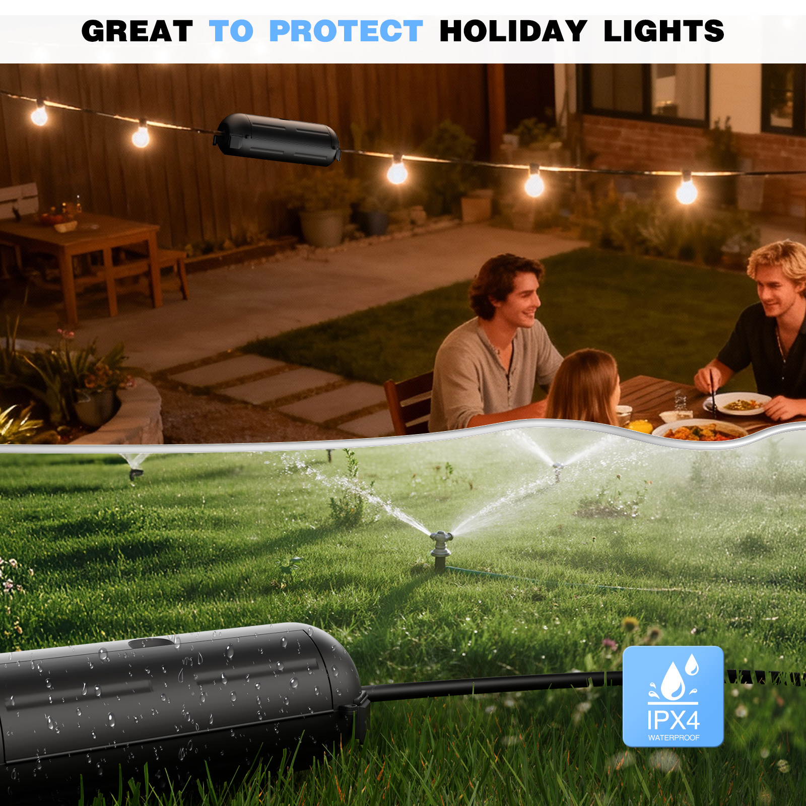 Outdoor Lighting Extension Cord - Weatherproof Outdoor Extension Cord Safety Cover