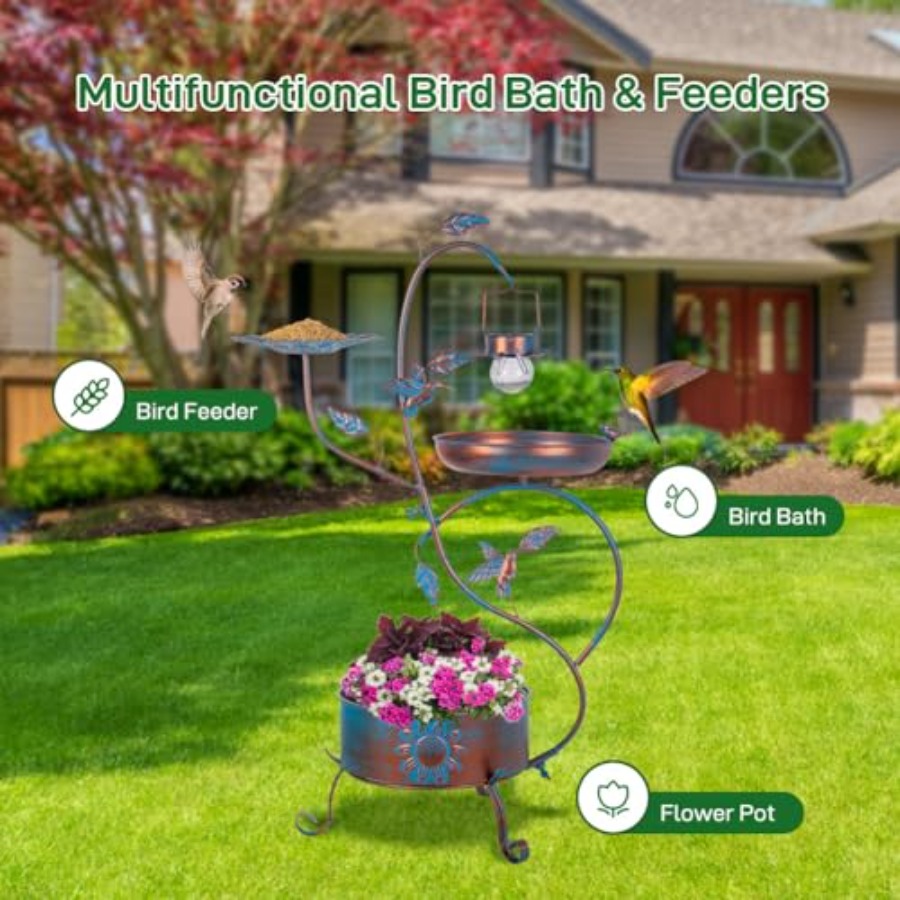 Outdoor metal bird bath with p - Outdoor Lighting For Garden recensie en prijs