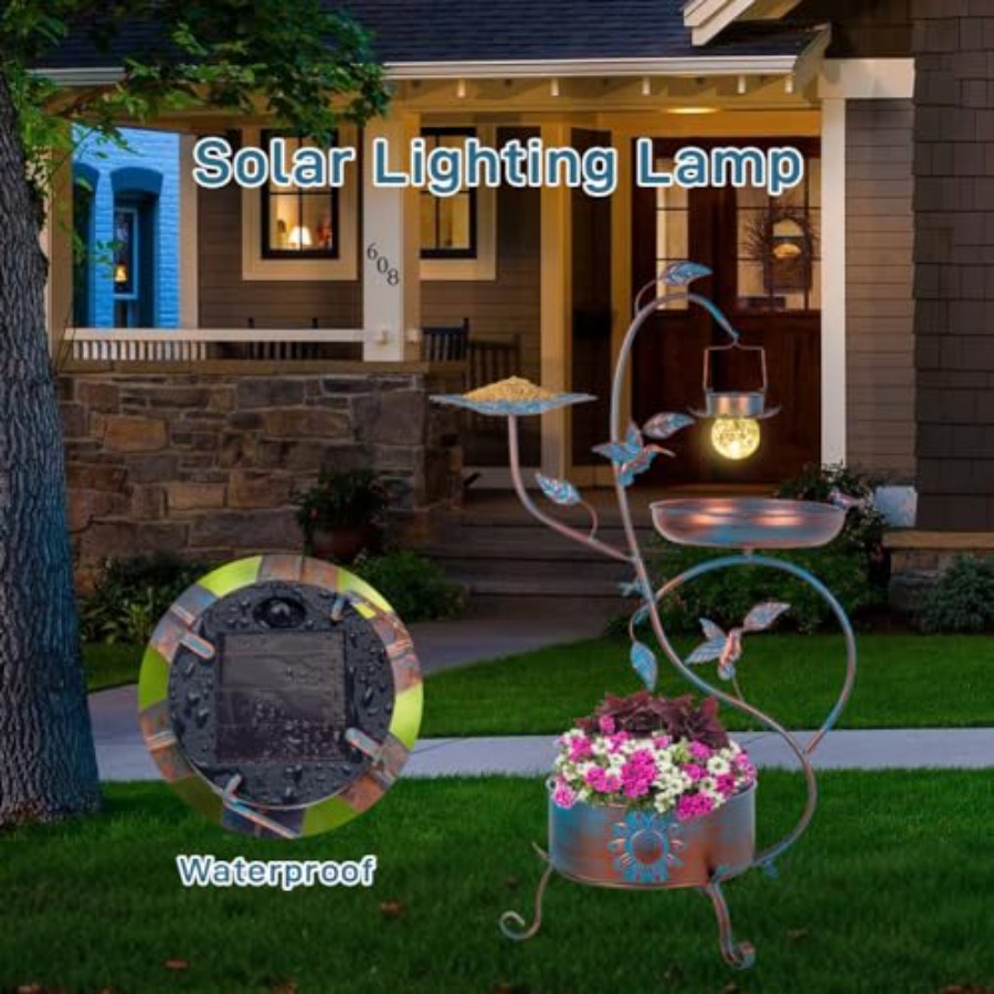 Outdoor metal bird bath with p - Outdoor Lighting For Garden recensie en prijs